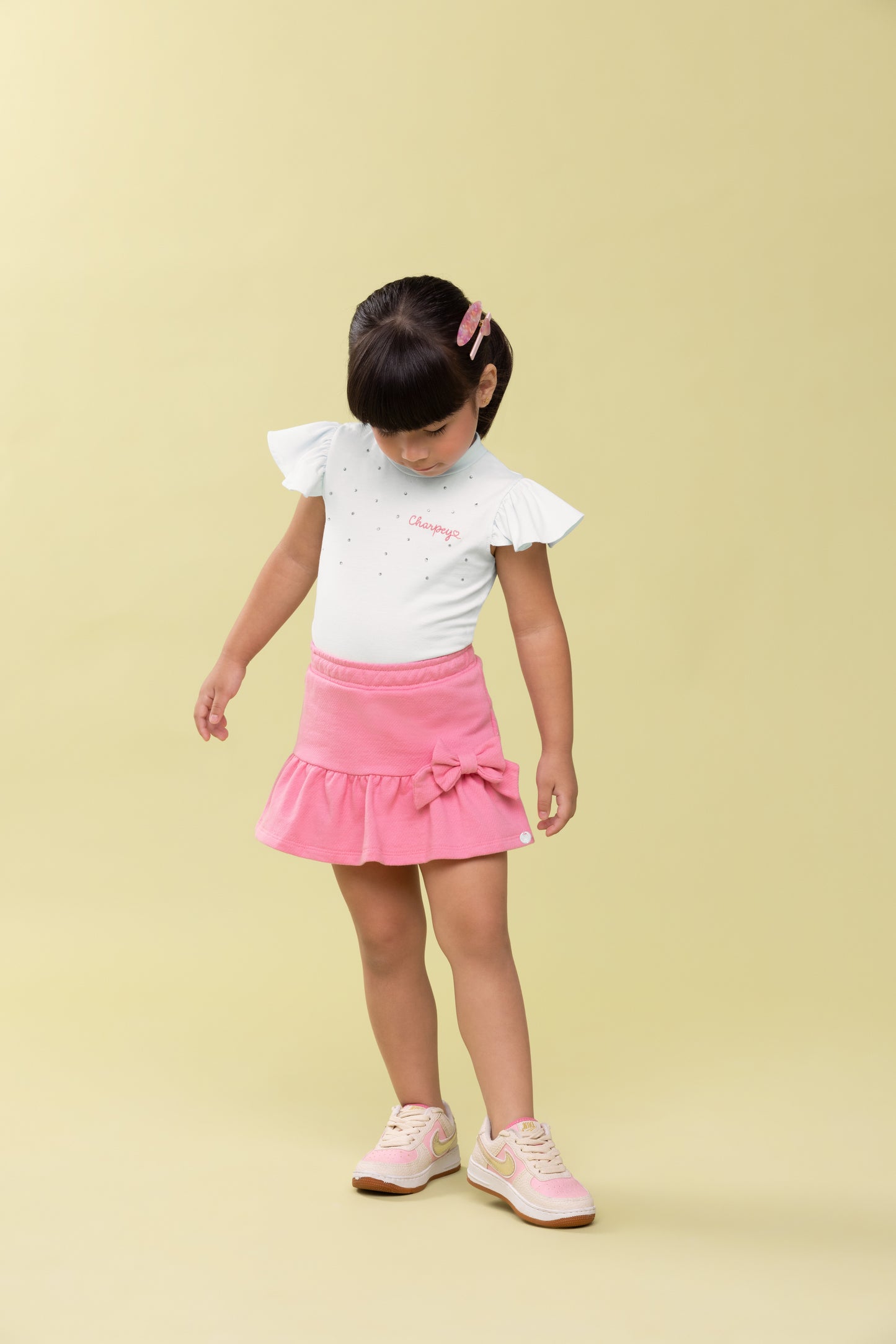 Conjunto Infantil Blusa e Shorts-saia Moletom Rosa - Charpey