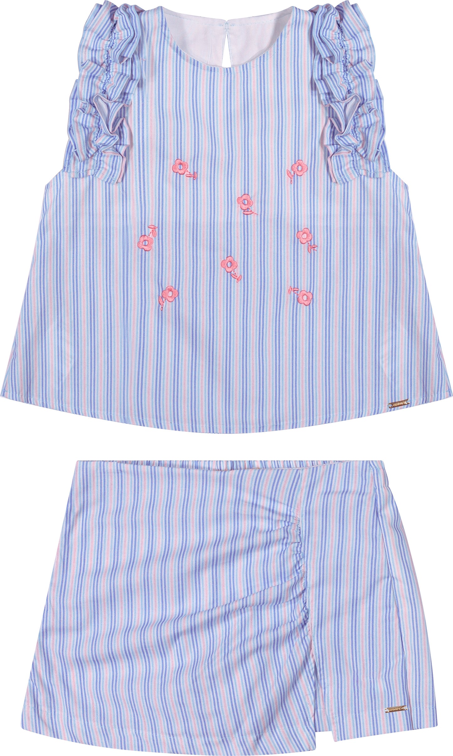 Conjunto Infantil Clássico de Algodão Bordado Azul - Charpey