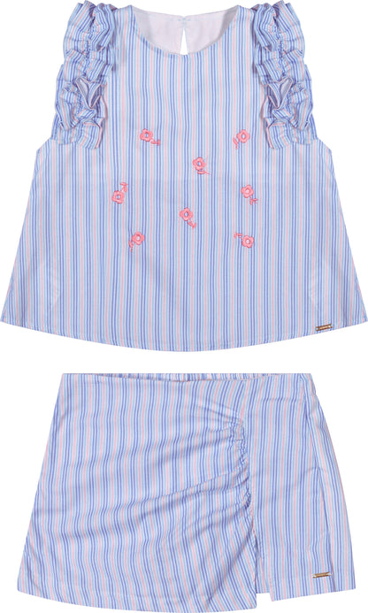 Conjunto Infantil Clássico de Algodão Bordado Azul - Charpey