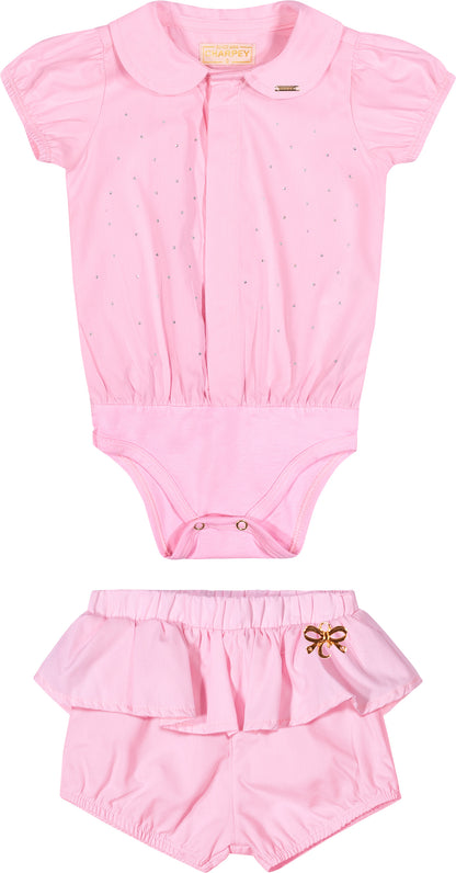 Conjunto Bebê Body e Shorts Algodão Aplicações Strass - Charpey