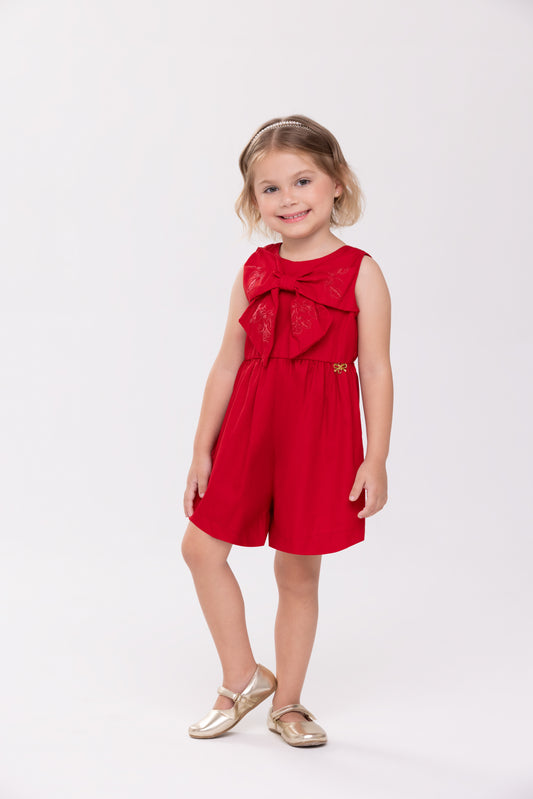 Macaquinho Infantil Algodão Laço Vermelho - Charpey PRÉ-VENDA