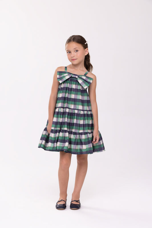 Vestido Infantil Trapézio Laço Xadrez Verde - Charpey PRÉ-VENDA