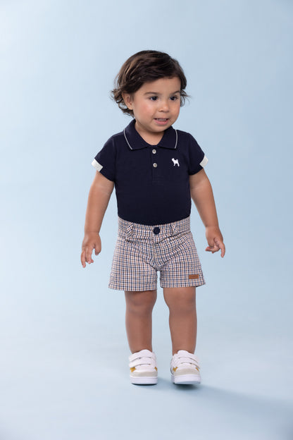 Conjunto Bebê Body Polo Marinho e Bermuda - Charpey
