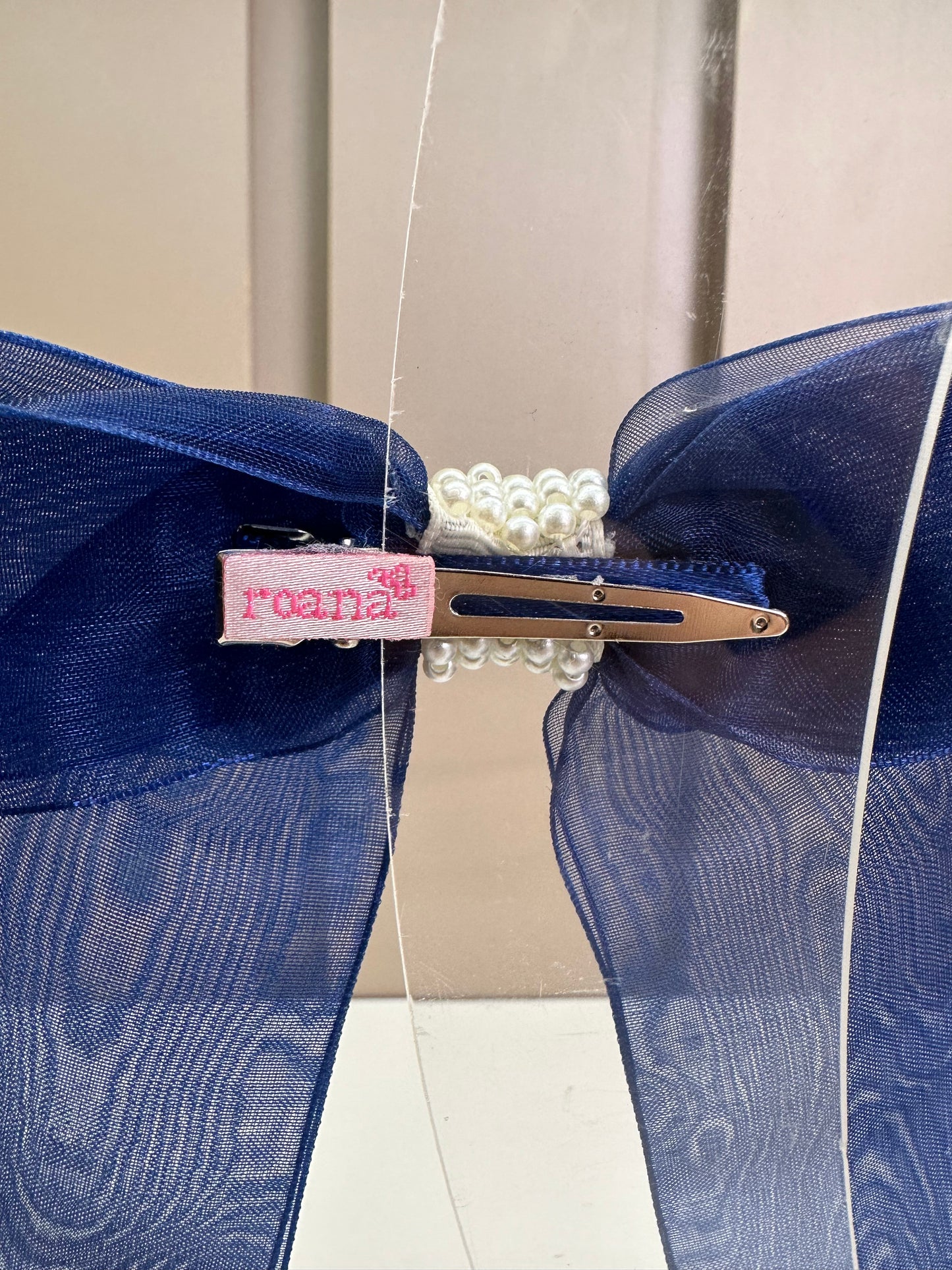 Laço Infantil Organza Azul Marinho Miolo Pérolas - Roana