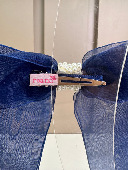Laço Infantil Organza Azul Marinho Miolo Pérolas - Roana