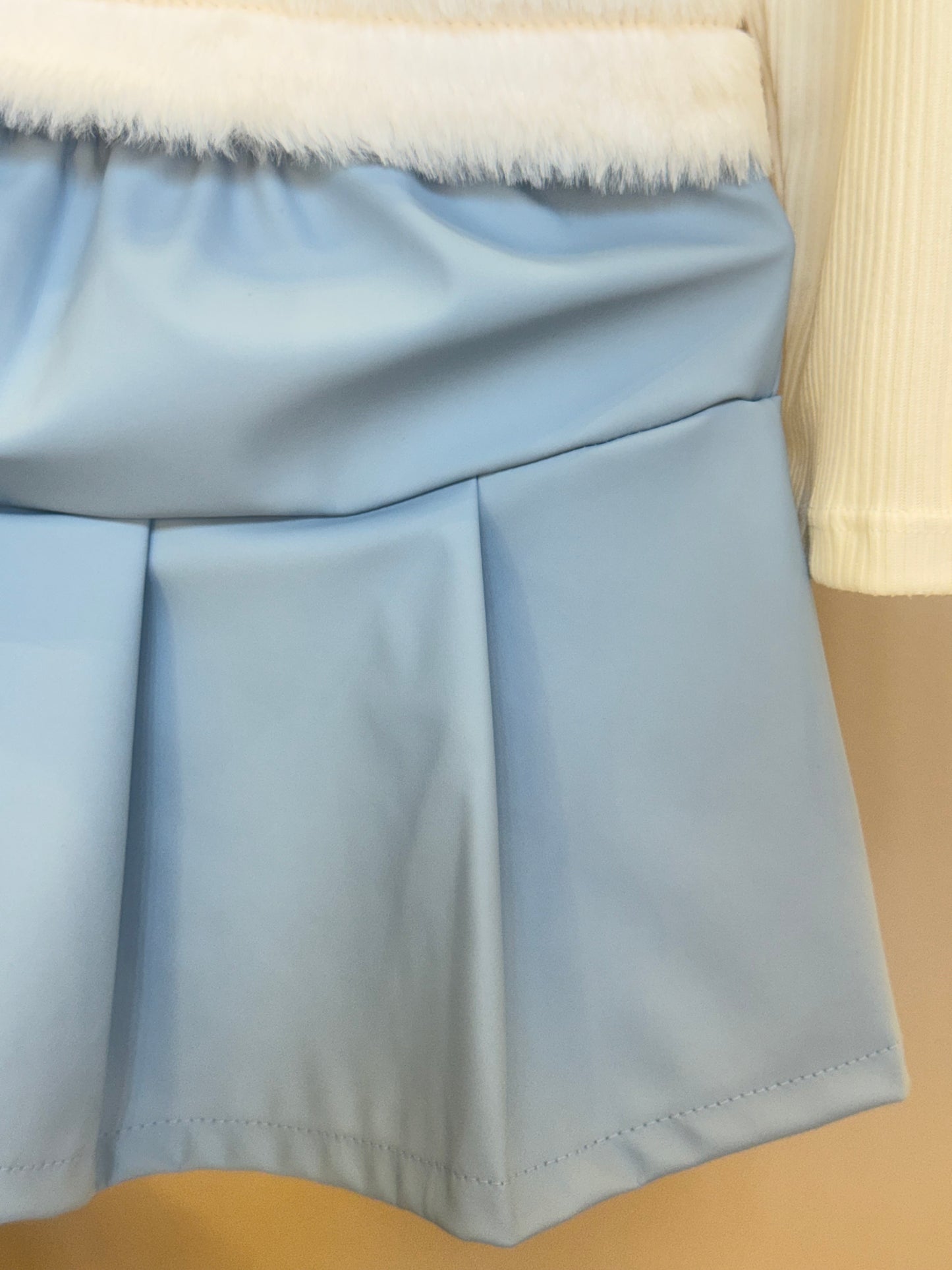 Conjunto infantil Blusa com Colete e Saia Like Leather Azul - Gabriela Aquarela