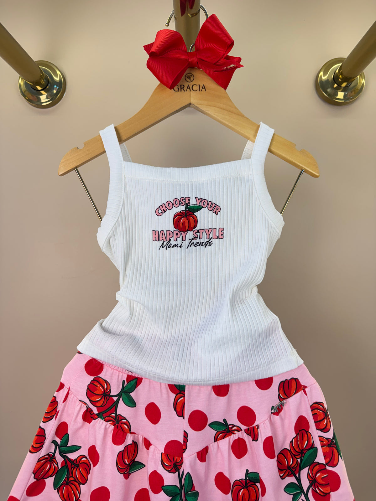 Conjunto Infantil Regata e Shorts Estampa Cherry Floral Off White - Momi