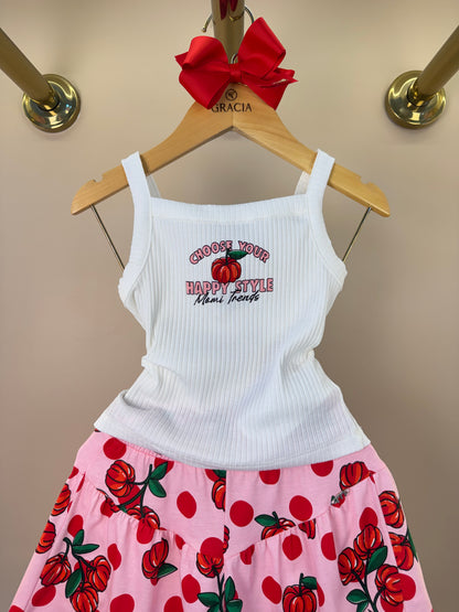 Conjunto Infantil Regata e Shorts Estampa Cherry Floral Off White - Momi