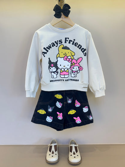 Conjunto Infantil Blusa de Moletom Hello Kitty and Friends e Shorts Jeans Hello Kitty - Momi