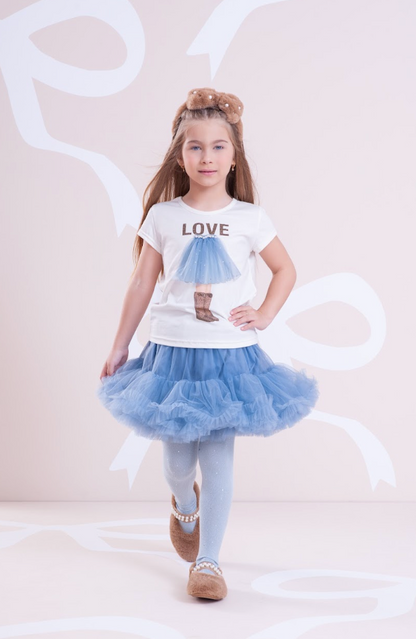 Saia Infantil Tule Babado Fru-Fru Azul Médio - Pituchinhus