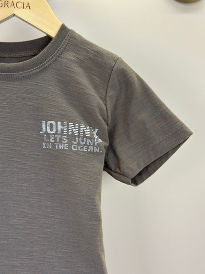 Conjunto Infantil Camiseta Marrom e Bermuda Sarja Off White - Little Johnny