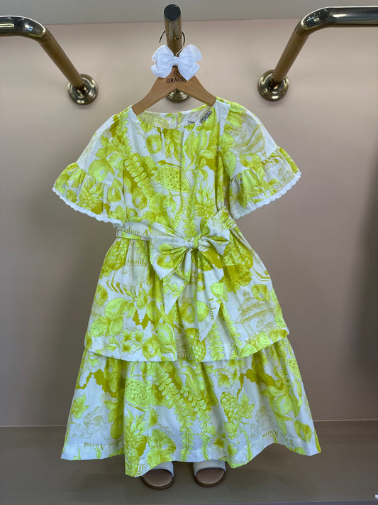 Vestido Infantil Floral Verde Melão - Animê