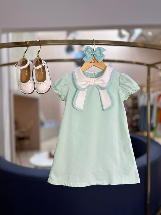 Vestido Infantil Piquet de Algodão Gola Laço Verde - Beabá