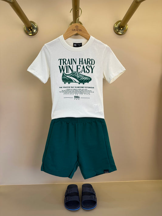 Conjunto Infantil T - Shirt Train Hard e Bermuda - Youccie