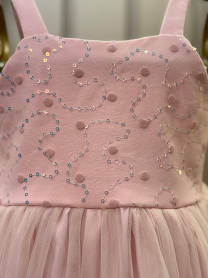 Vestido Infantil Festa com Capa Tule Bordado Rosa - Petit Cherie