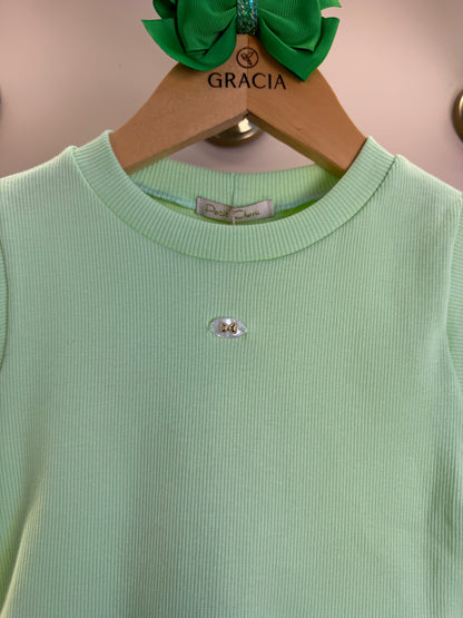 Conjunto Infantil Verde Blusa Com Babado Peplum e Shorts Com Bordado Inglês - Petit Cherie