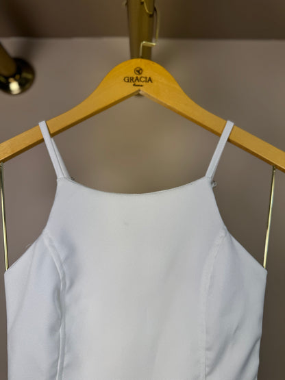Vestido Teen Off White Com Alças Finas e Saia em Tule - Vanilla Cream