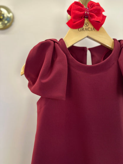 Vestido Infantil Jumper Algodão Manga Laço Vermelho - Beabá
