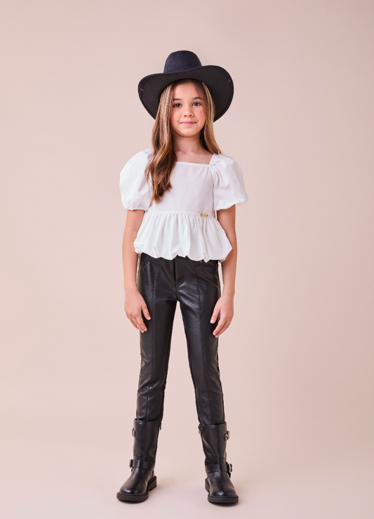Conjunto Infantil Blusa Balonê e Calça Couro Tech - Animê PRÉ-VENDA