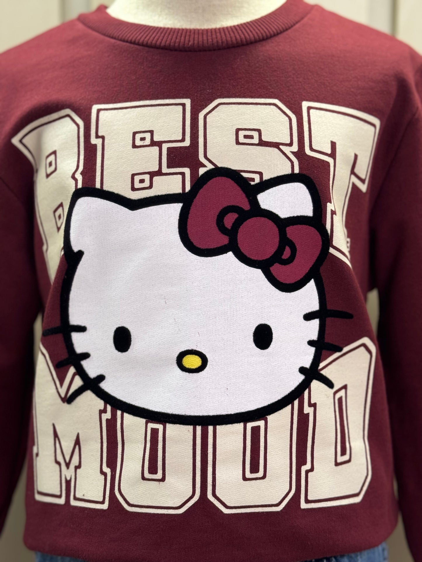 Conjunto Infantil Casaco  Over Hello Kitty Cranberry Juice e Calça Jeans Listrada Cós Duplo - Momi