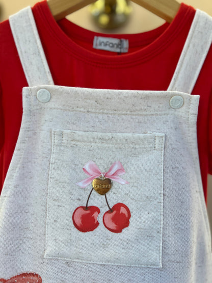 Salopete Infantil Estampada Ursa e Blusa Vermelha - Infanti