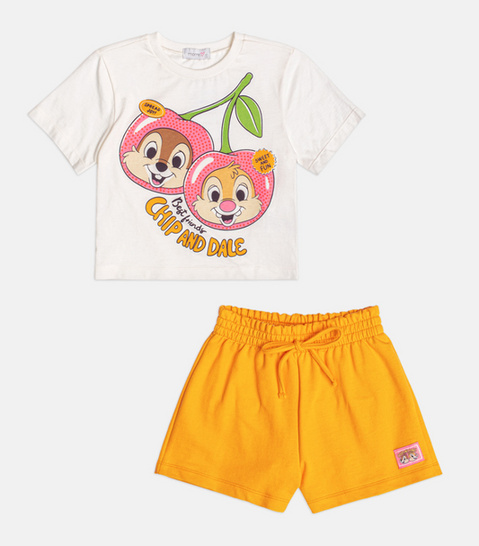 Conjunto Infantil Blusa Branca Esquilo Short Laranja - Momi