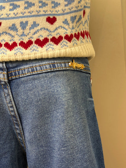 Conjunto Infantil Conceito Colete Tricot Corações e Calça Jeans Bolsos Bordados - Animê