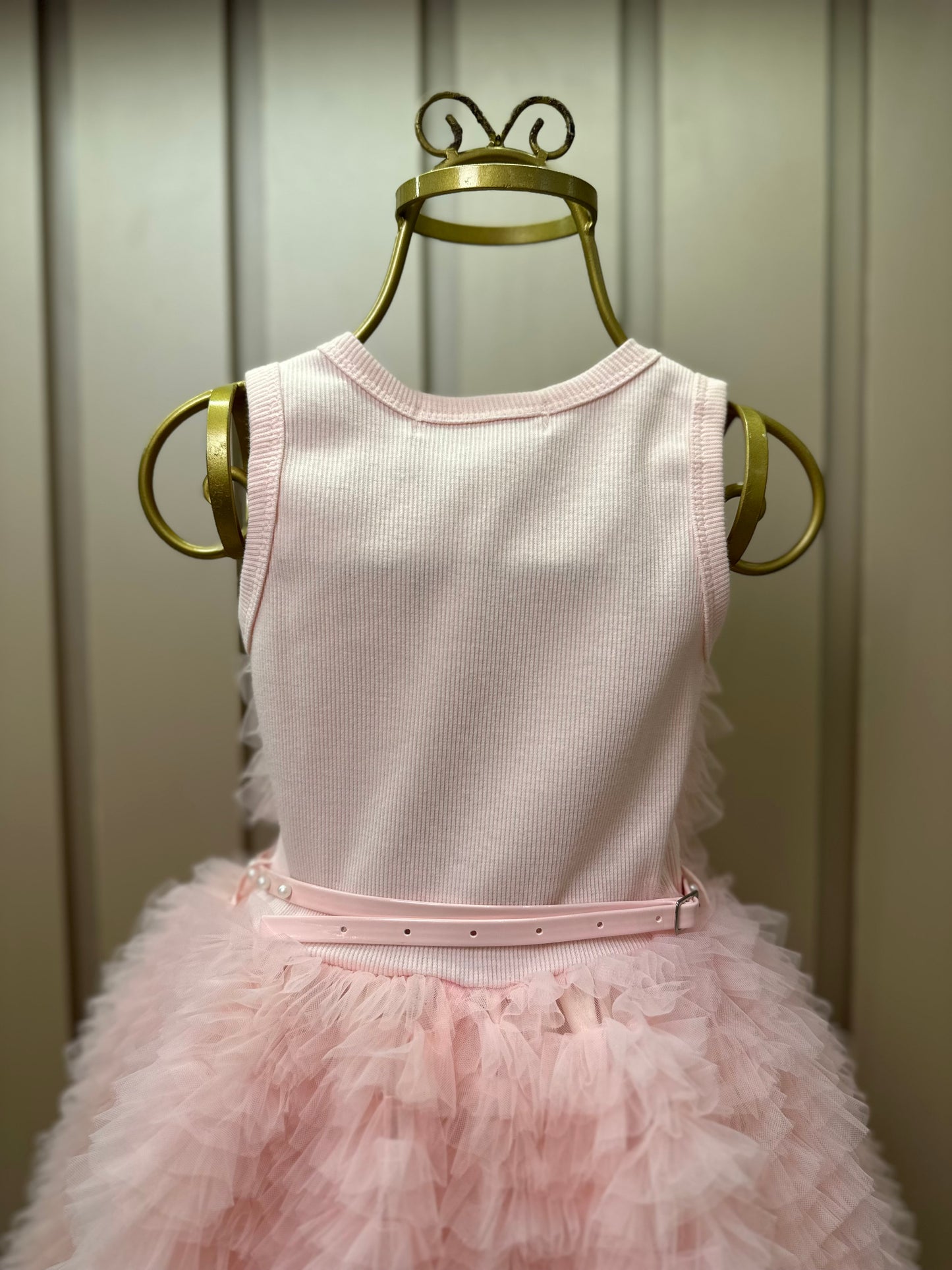 Vestido Infantil Conceito Frufru Tule Cinto Pérola Rosa Gelado - Pituchinhus