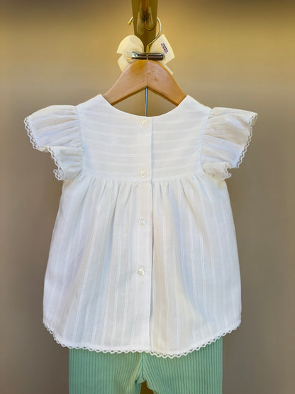 Conjunto Bebê Bata Cambraia Algodão Flores e Renda com Calça Legging  - Um Mais Um