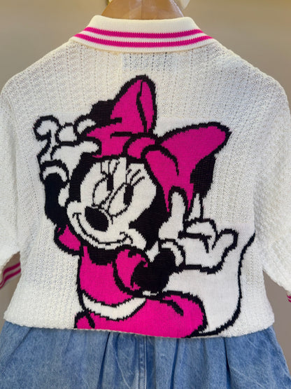 Conjunto Infantil Blusa Tricot Minnie Tennista e Saia Jeans Balonê - Animê