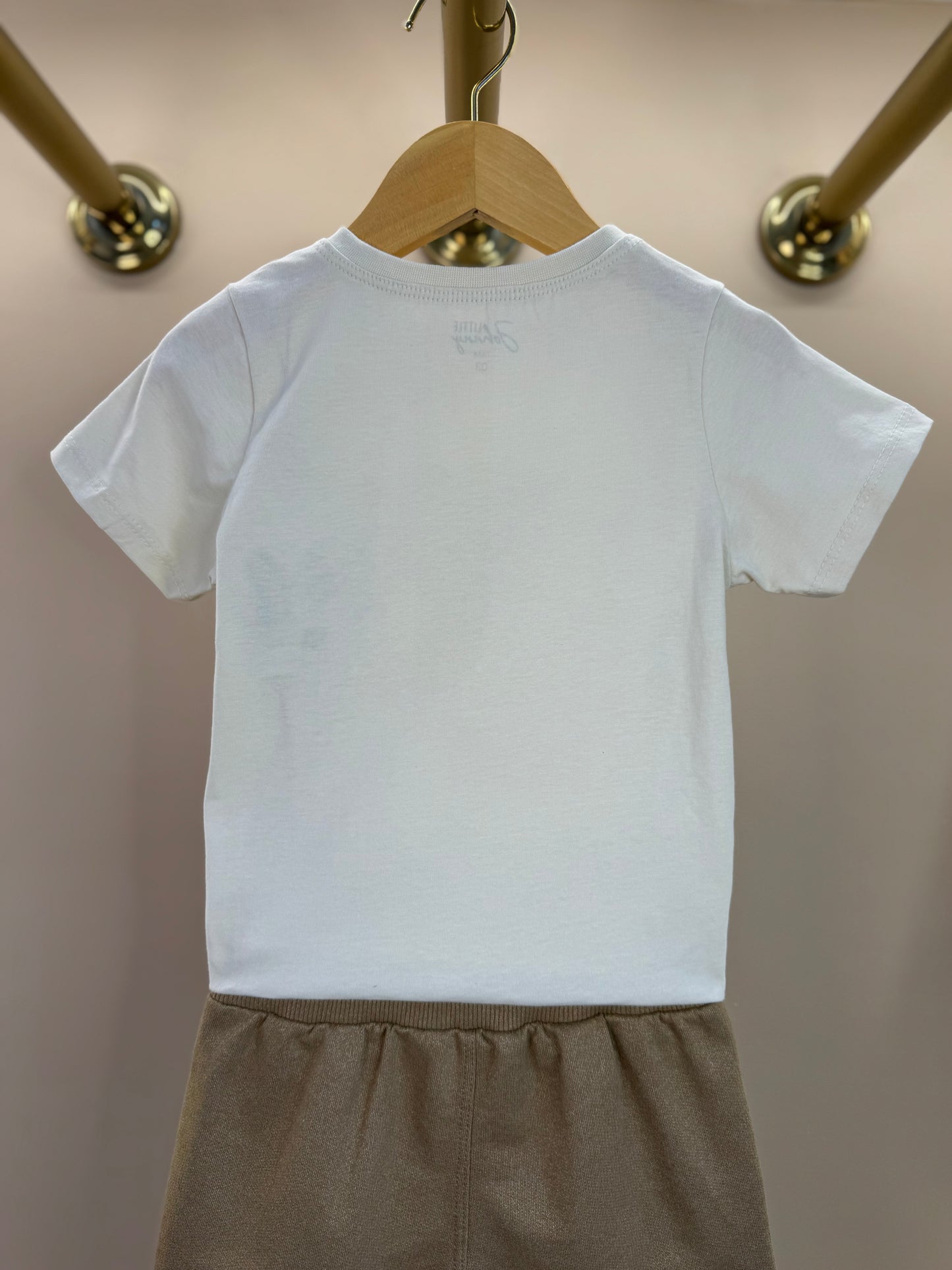 Conjunto Infantil Camiseta Algodão Listrada e Bermuda Moletom Bege - Little Johnny