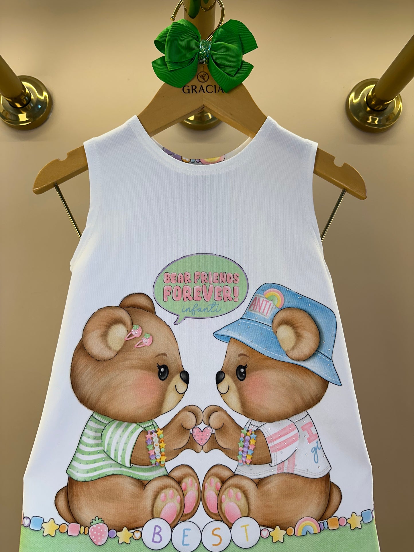 Vestido Infantil Ursinhas Friends Off White - Infanti