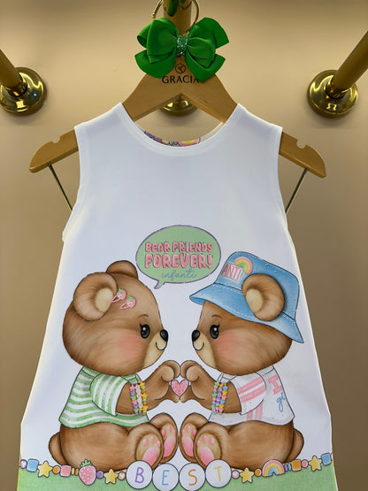 Vestido Infantil Ursinhas Friends Off White - Infanti