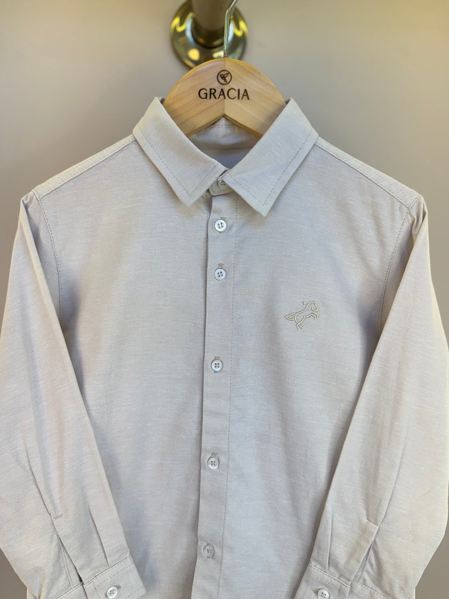 Camisa Infantil Social Oxford Bege - Dame