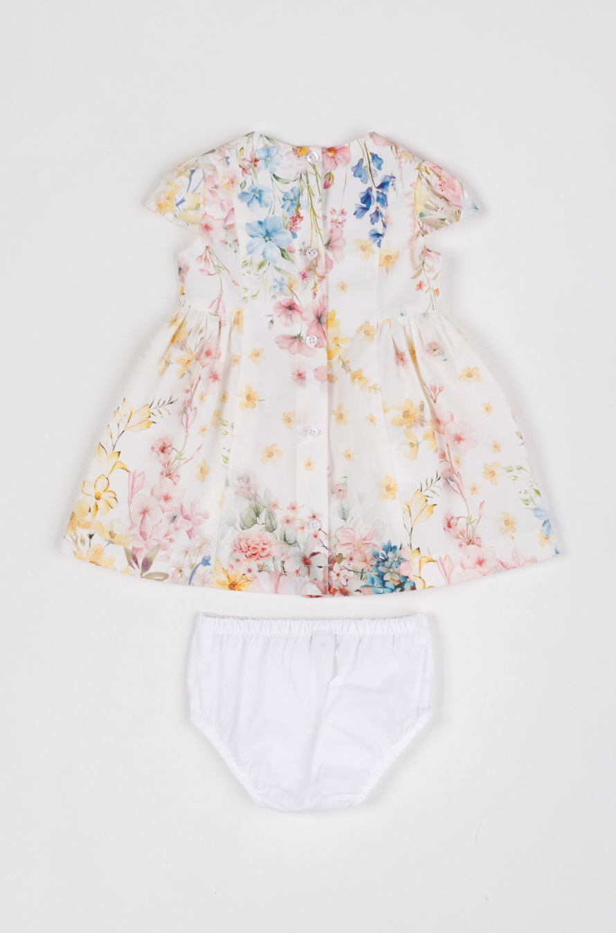 Vestido Bebê Algodão Pregas e Lacinho Com Calcinha Floral Candy - Um Mais Um