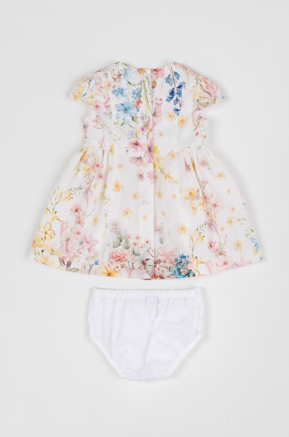 Vestido Bebê Algodão Pregas e Lacinho Com Calcinha Floral Candy - Um Mais Um