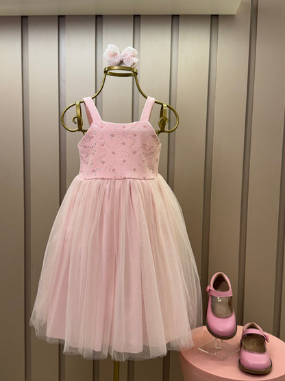 Vestido Infantil Festa com Capa Tule Bordado Rosa - Petit Cherie