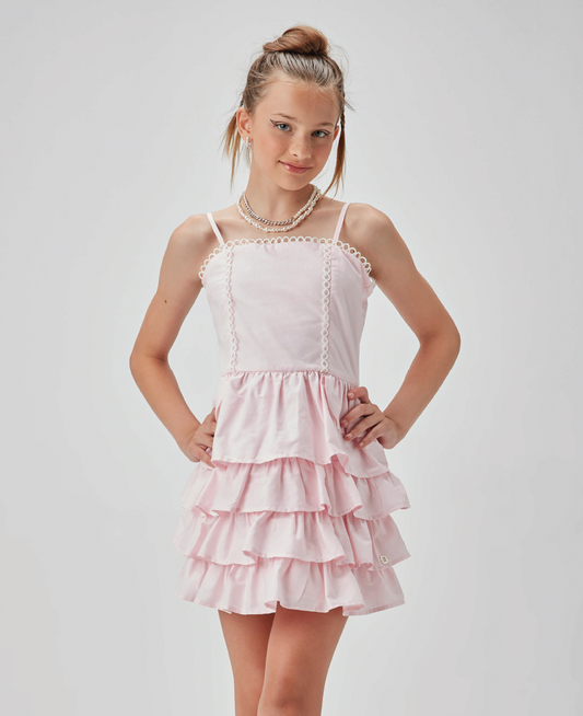Vestido Teen Camadas Babados Rosa Claro - Two In PRÉ-VENDA