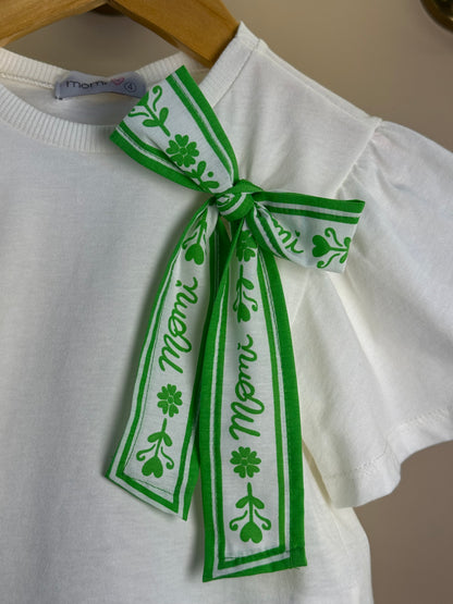 Conjunto Infantil Blusa Laço Estampado e Saia Bordado Verde - Momi