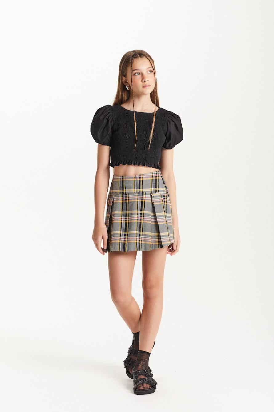 Conjunto Teen Blusa Lastex e Saia Pregas Xadrez - Two In