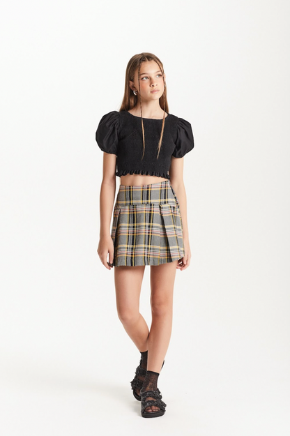 Conjunto Teen Blusa Lastex e Saia Pregas Xadrez - Two In
