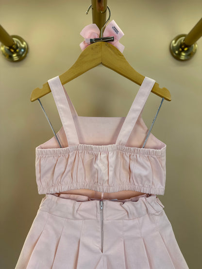 Conjunto Infantil Blusa Pétala Cristais e Saia Pregas Rosa - Gabriela Aquarela