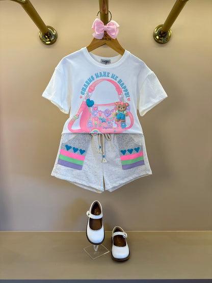 Conjunto Infantil Blusa Charms e Shorts Bolsos Corações - Infanti