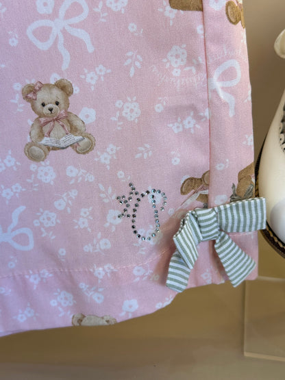 Conjunto Infantil Blusa Algodão Estampa Ursinhos Com Babados Lacinhos e Calça Pantacourt  - Pituchinhus