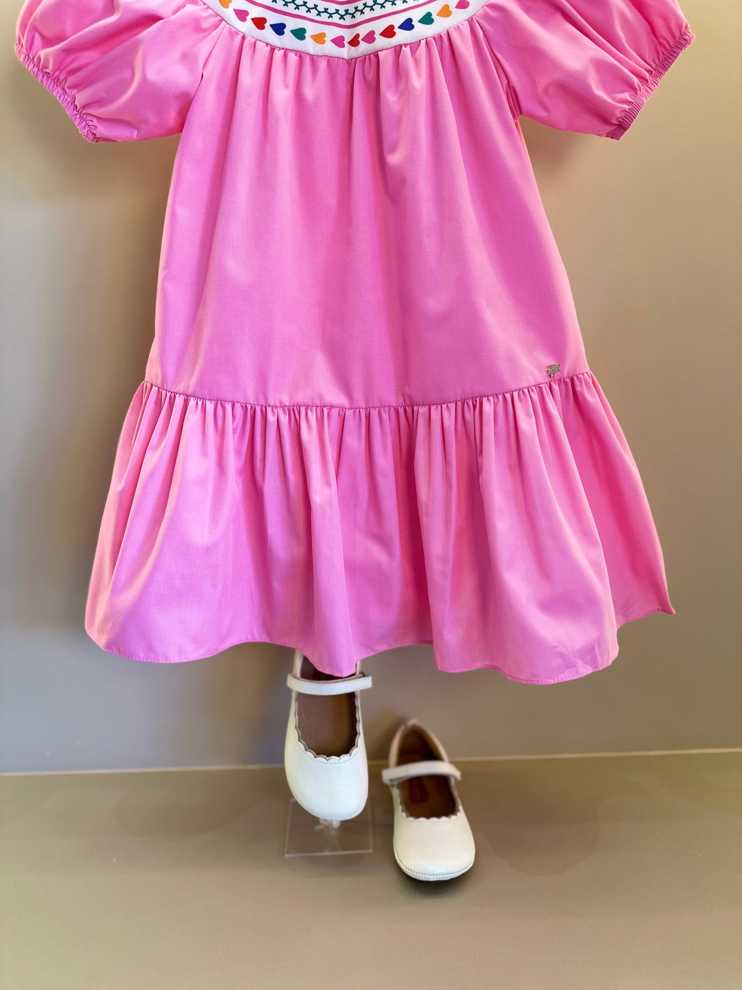 Vestido Infantil Algodão Rosas e Corações na Gola - Mon Sucre