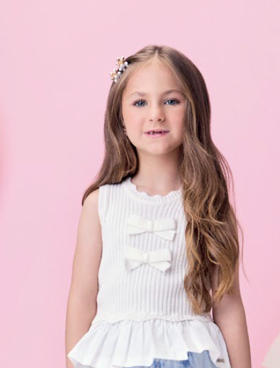 Conjunto Infantil Blusa Tricot Lacinhos e Babados e Calça Style Pantalona - Momi