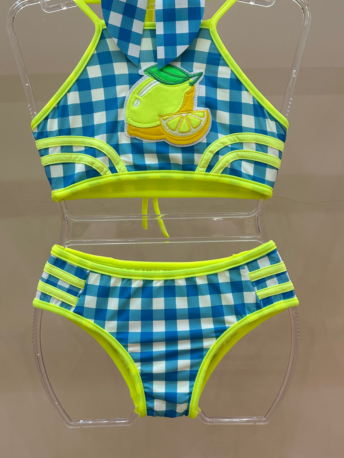 Biquíni Infantil Cropped Julia Est. Vichy Limão - Siri Kids