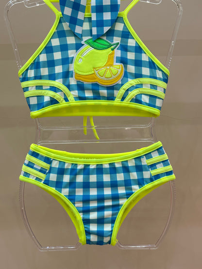 Biquíni Infantil Cropped Julia Est. Vichy Limão - Siri Kids