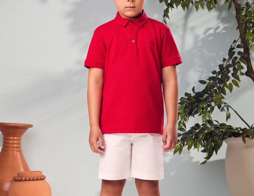 Conjunto Infantil Camisa Polo Vermelha Bermuda Off-White - Youccie