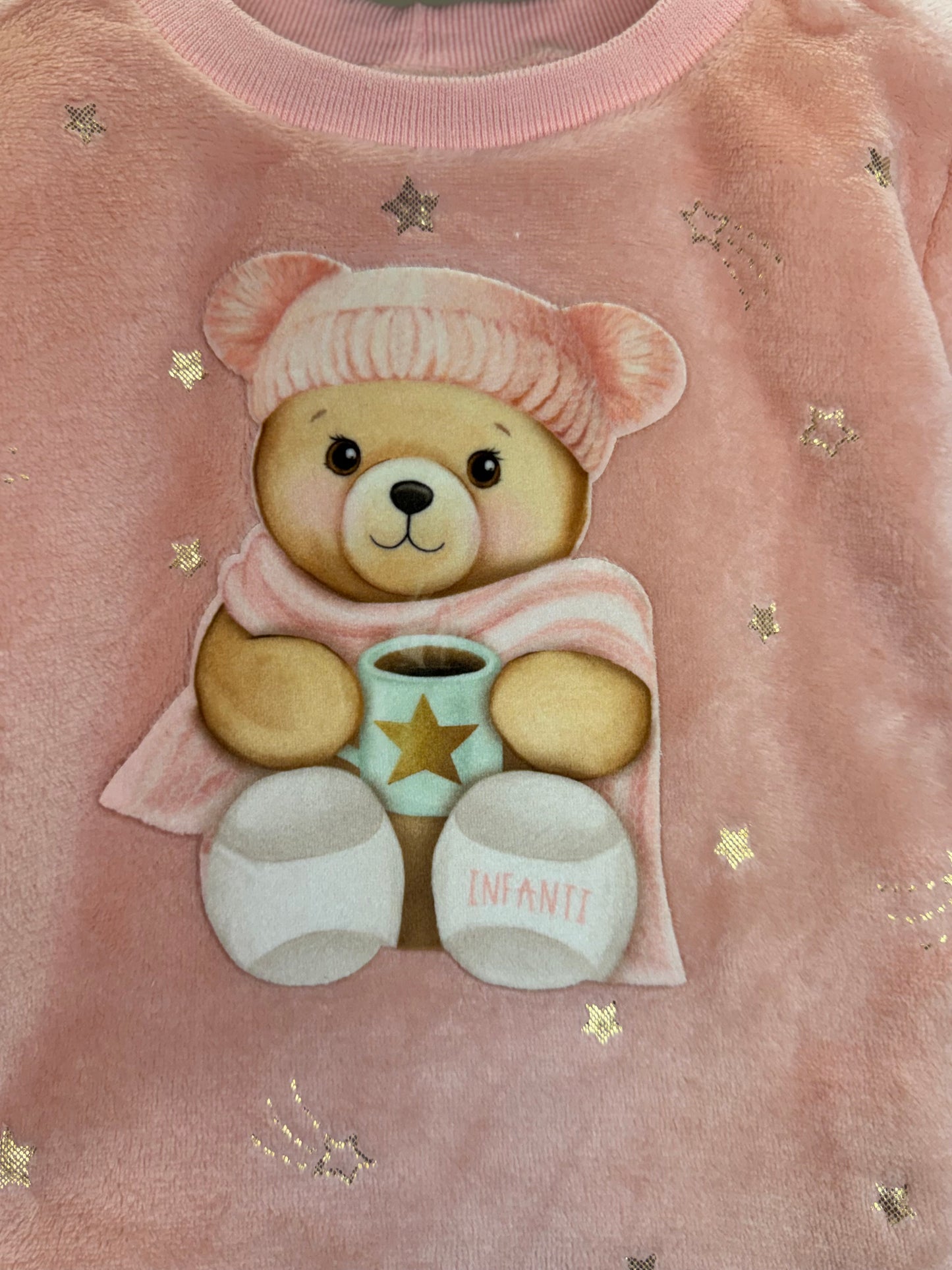 Pijama Infantil Blusão ML Ursinha e Calça Pelinho Foil Rosa Aloha - Infanti